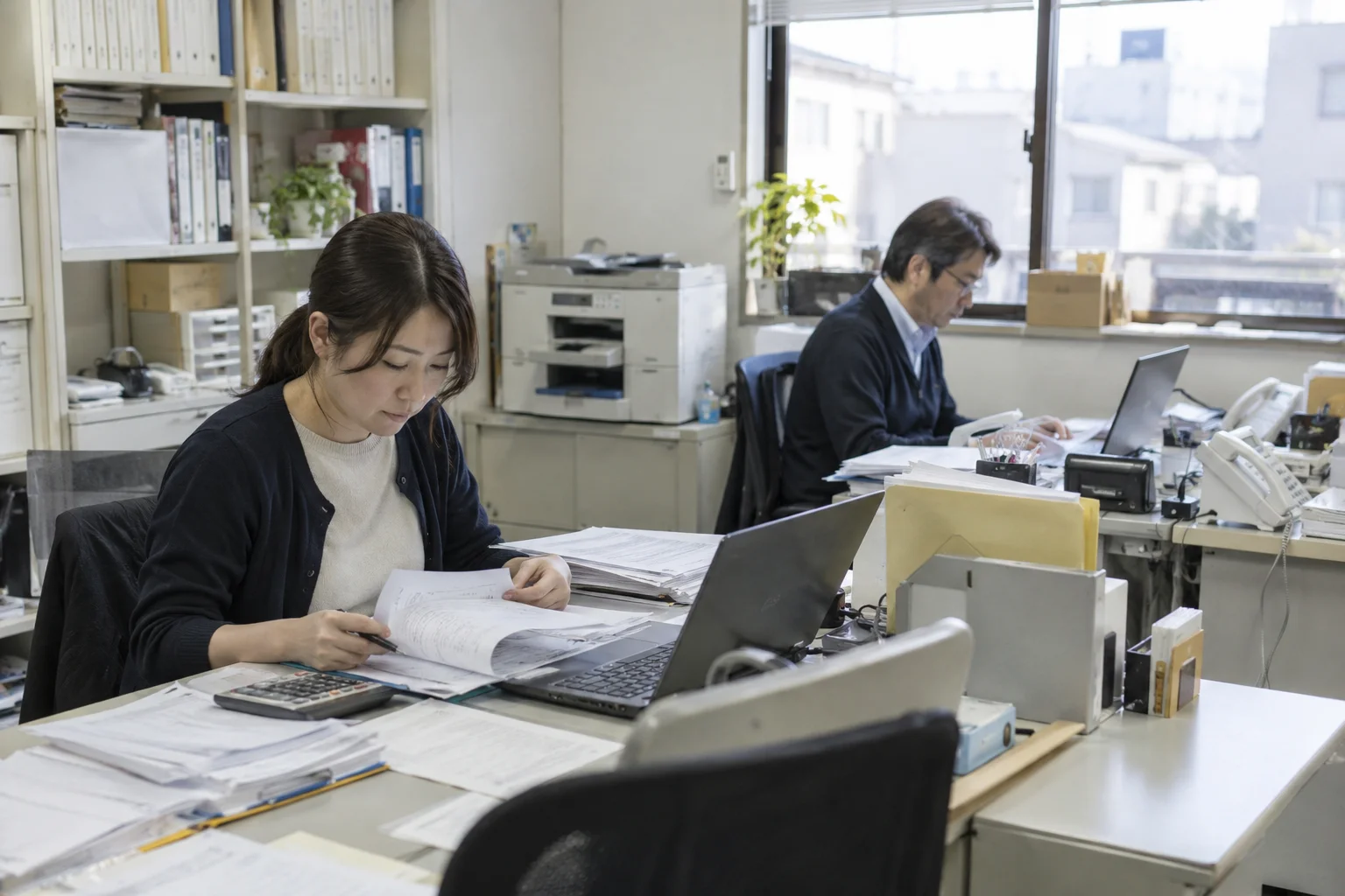 経理サポートの全景・利用場面を想定した生成画像。実在店舗・顧客ではありません。