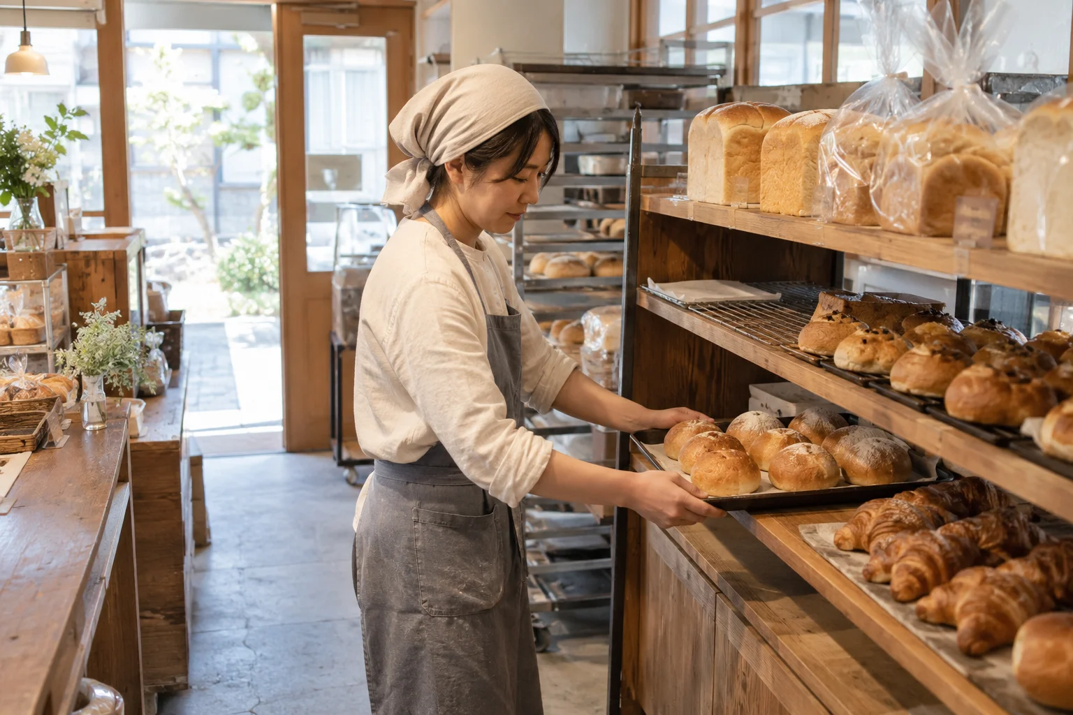 ベーカリーの全景・利用場面を想定した生成画像。実在店舗・顧客ではありません。