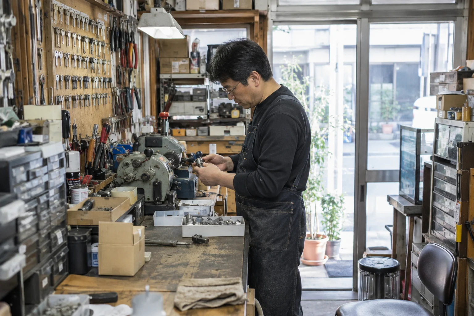 鍵の修理・交換の全景・利用場面を想定した生成画像。実在店舗・顧客ではありません。
