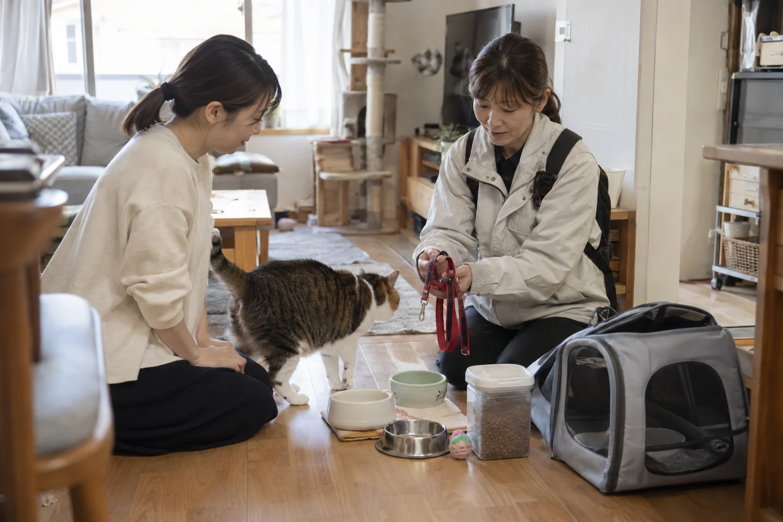 ペットシッターの全景・利用場面を想定した生成画像。実在店舗・顧客ではありません。